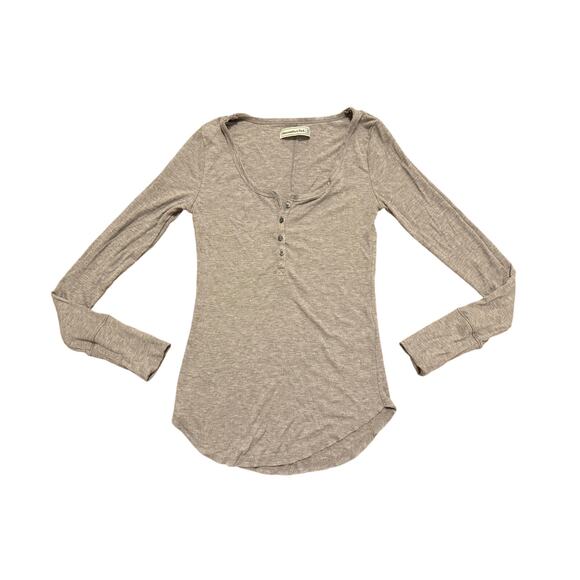 Womens New Abercrombie & Fitch Vintage Y2K Gray Ribbed Henley Long Sleeve M - Picture 1 of 4